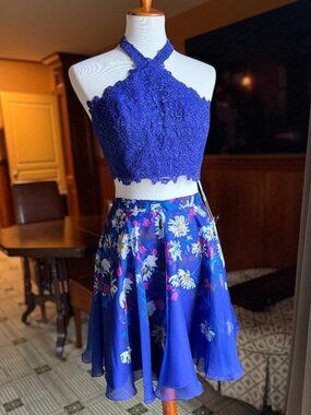 NWT Ellie Wilde by Mon Cheri EW21702S Two-Piece Floral Dress - Royal Blue - 8